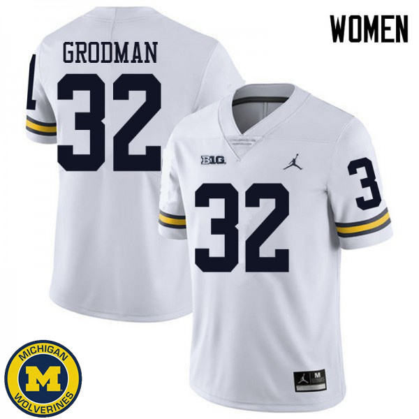 Women University of Michigan #32 Louis Grodman White Jordan Brand NCAA Football Jersey